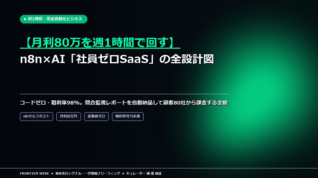 【月利80万・週1時間】n8n×AIで回す「社員ゼロ放置ビジネス」の全設計図