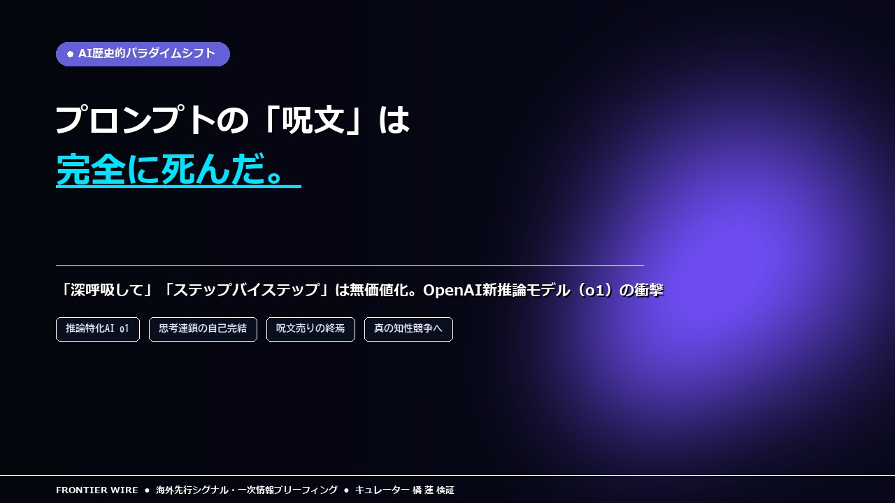 プロンプトの「呪文」は完全に死んだ──OpenAI新推論モデル（o1）の衝撃