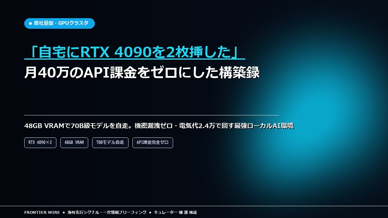 「自宅にRTX 4090を2枚挿した」月40万のAPI課金をゼロにした自作ローカルAI構築録